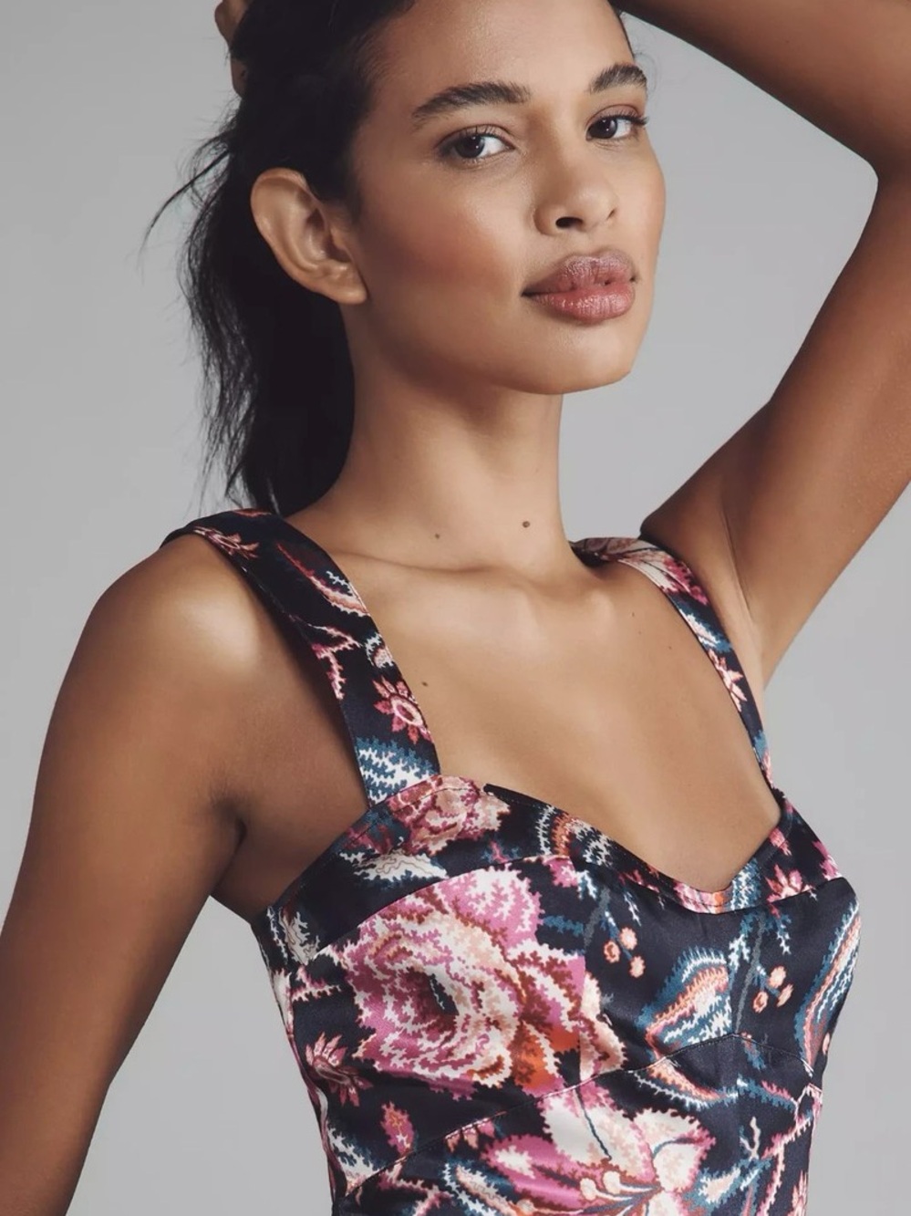 NWT Maeve Floral Satin Midi Dress with Pink Bouquet Print Anthropologie - Picture 3 of 9